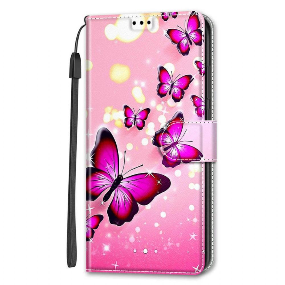 Flip Case Für Samsung Galaxy S22 Ultra 5G Mit Kordel Tanga Schmetterlingsfächer