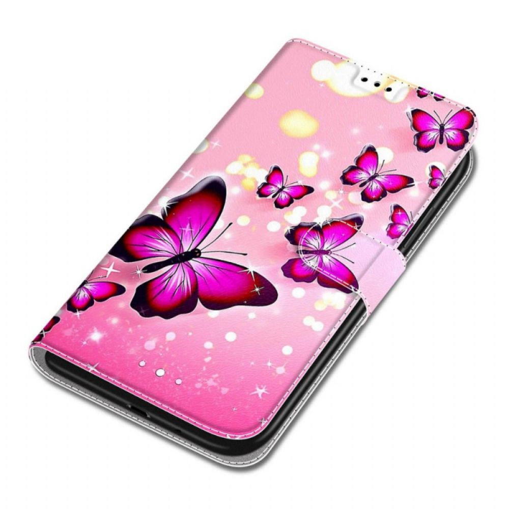 Flip Case Für Samsung Galaxy S22 Ultra 5G Mit Kordel Tanga Schmetterlingsfächer