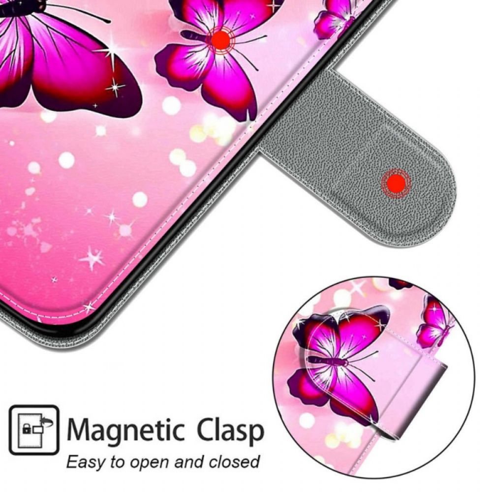 Flip Case Für Samsung Galaxy S22 Ultra 5G Mit Kordel Tanga Schmetterlingsfächer
