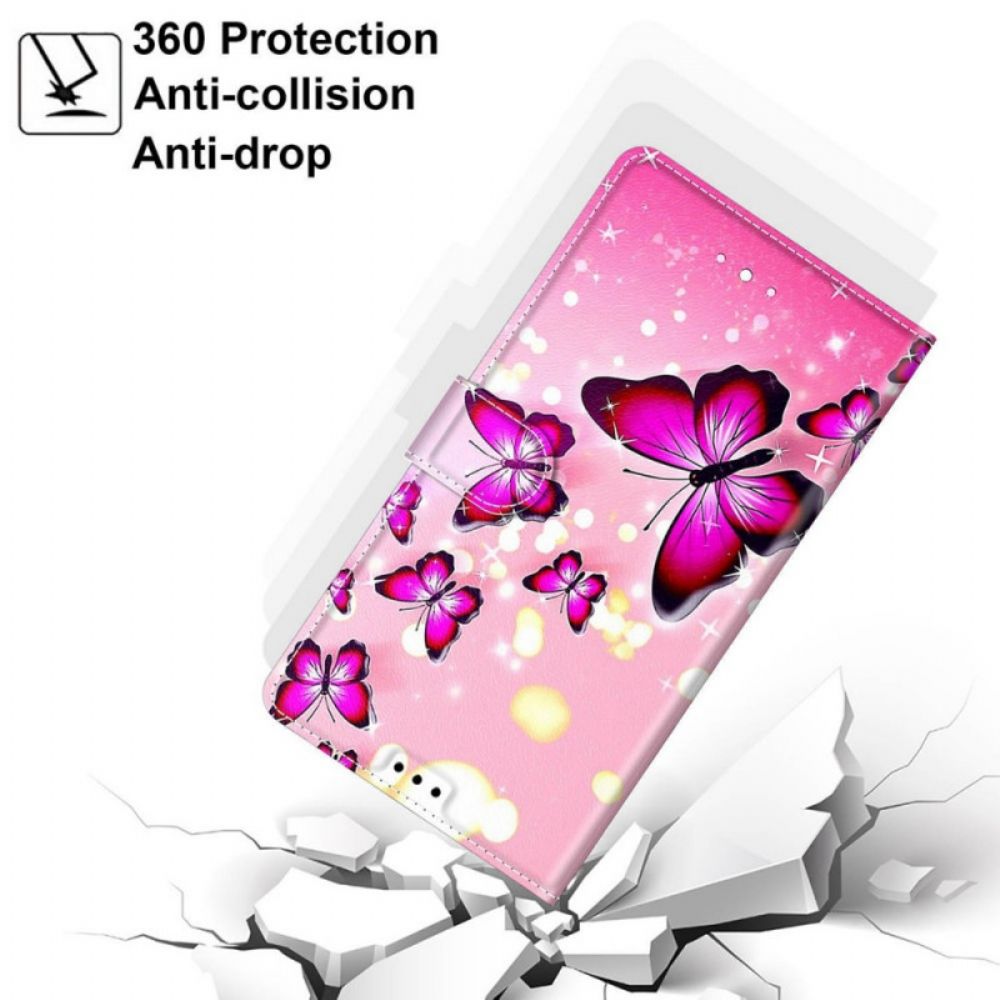 Flip Case Für Samsung Galaxy S22 Ultra 5G Mit Kordel Tanga Schmetterlingsfächer