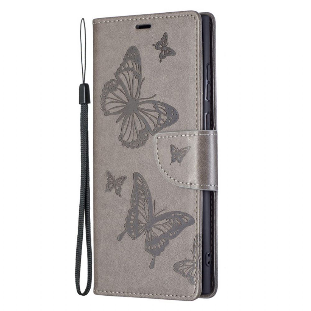 Flip Case Für Samsung Galaxy S22 Ultra 5G Schmetterlinge Im Flug Mit Lanyard