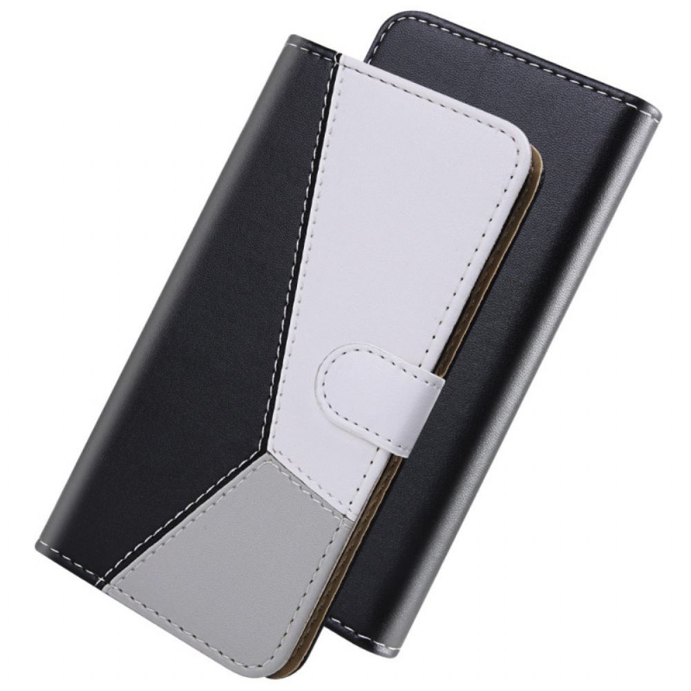 Flip Case Für Samsung Galaxy S22 Ultra 5G Tricolor Ledereffekt