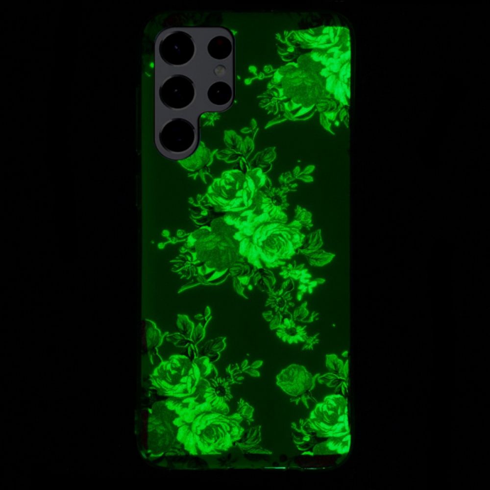 Handyhülle Für Samsung Galaxy S22 Ultra 5G Fluoreszierende Freiheitsblumen