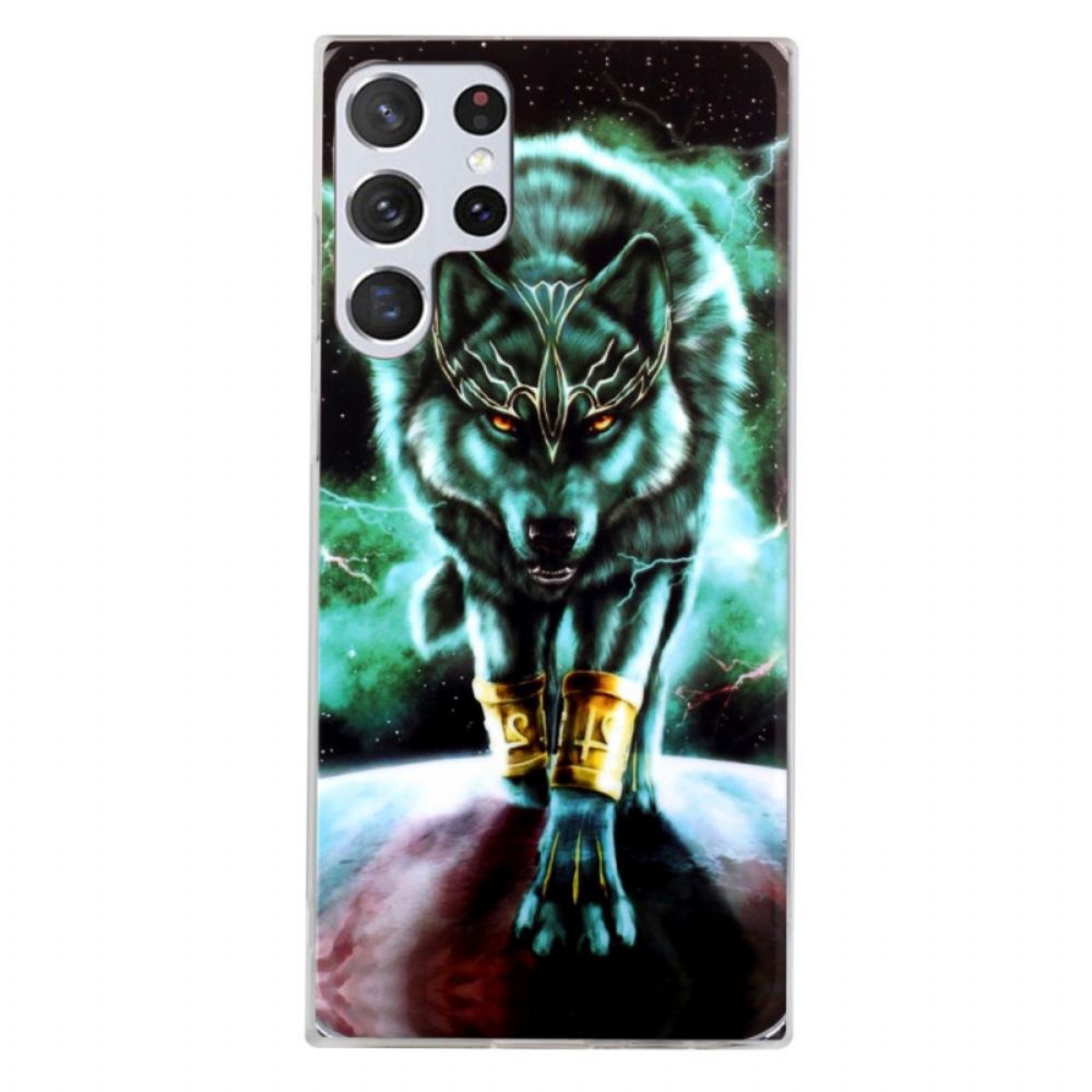 Handyhülle Für Samsung Galaxy S22 Ultra 5G Fluoreszierender Wolf