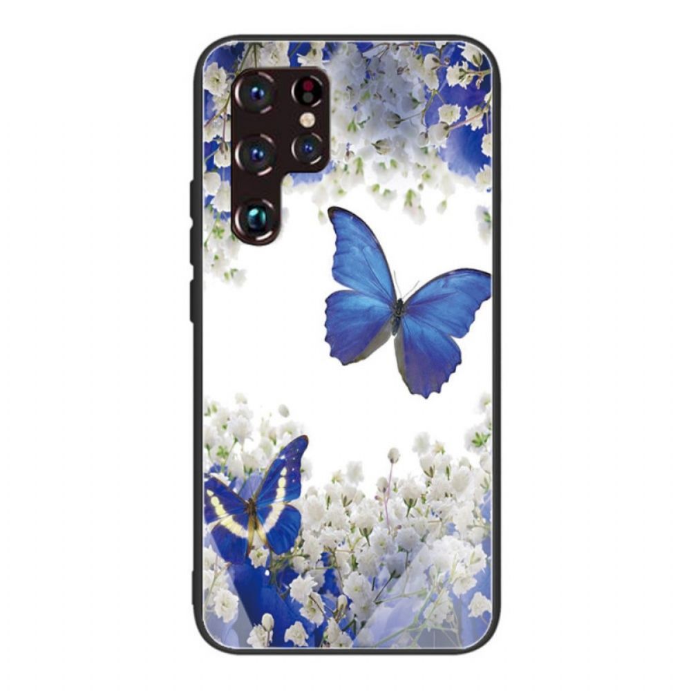 Handyhülle Für Samsung Galaxy S22 Ultra 5G Schmetterlingsdesign Aus Gehärtetem Glas