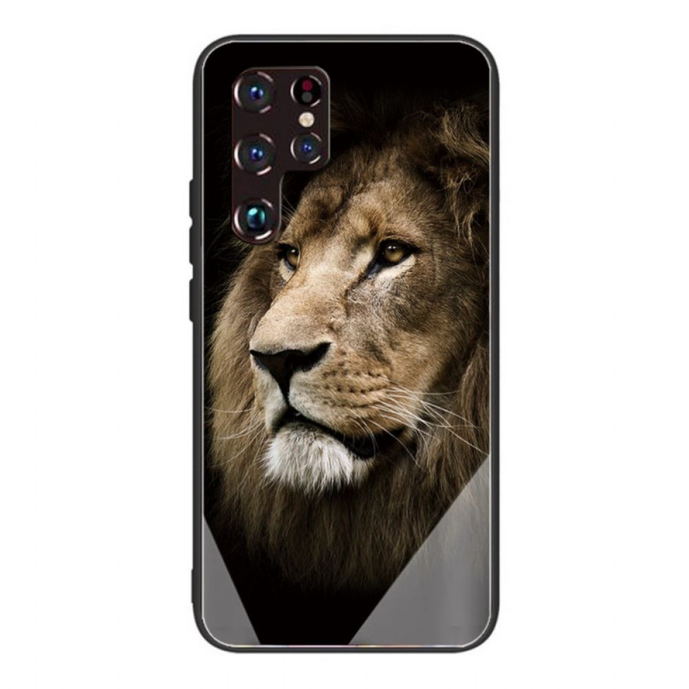 Hülle Für Samsung Galaxy S22 Ultra 5G Löwenkopf Aus Gehärtetem Glas