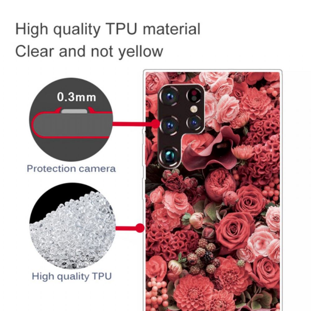 Hülle Für Samsung Galaxy S22 Ultra 5G Rosa Blumen