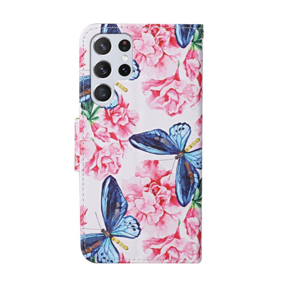 Lederhüllen Für Samsung Galaxy S22 Ultra 5G Blumenschmetterlingsband
