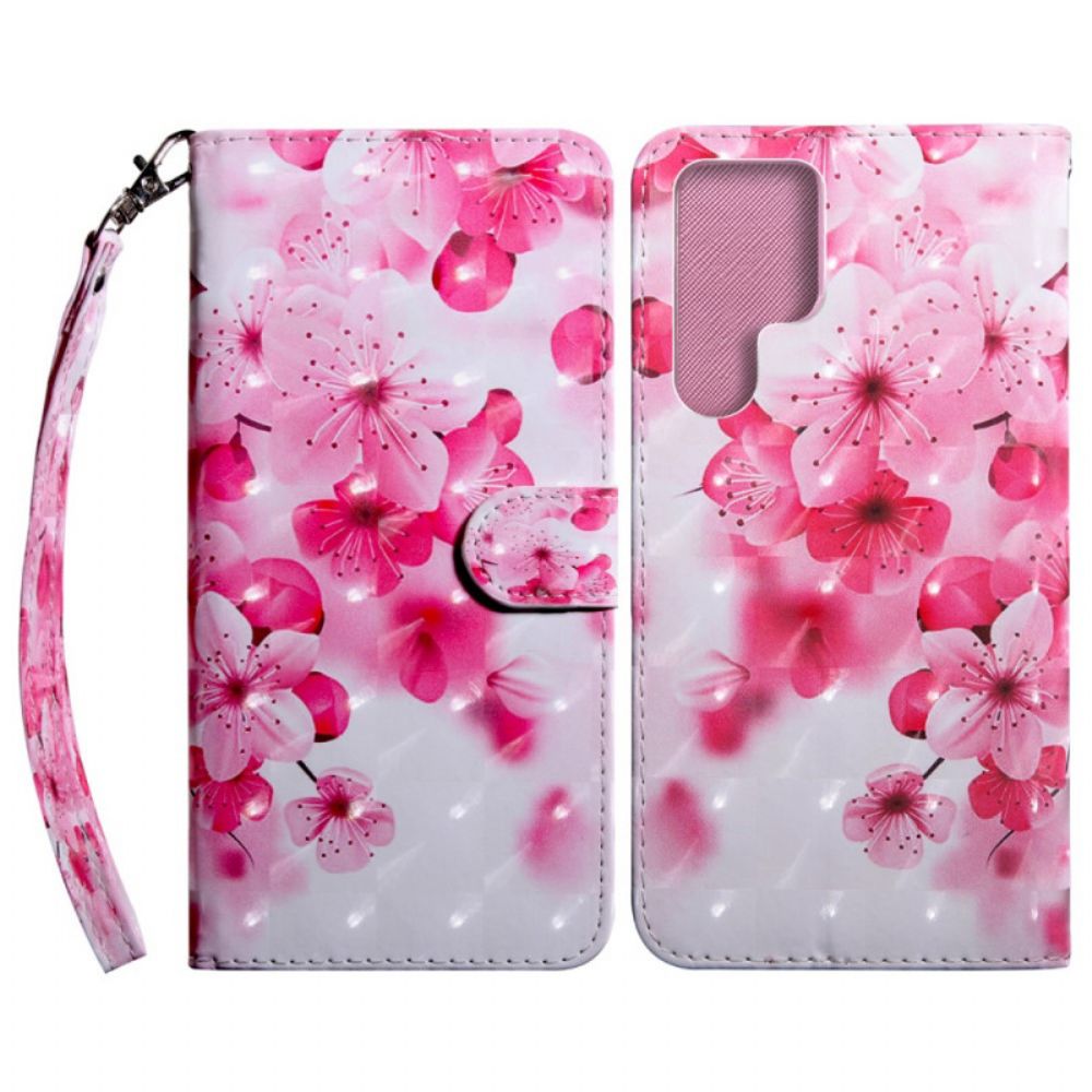 Lederhüllen Für Samsung Galaxy S22 Ultra 5G Rosa Blumen
