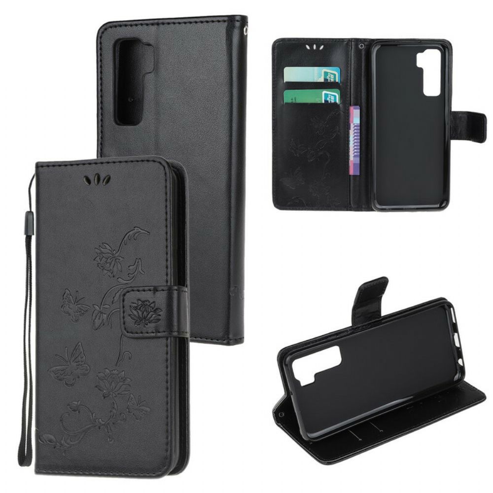 Flip Case Für Huawei P40 Lite 5G Schmetterlinge Und Blumen