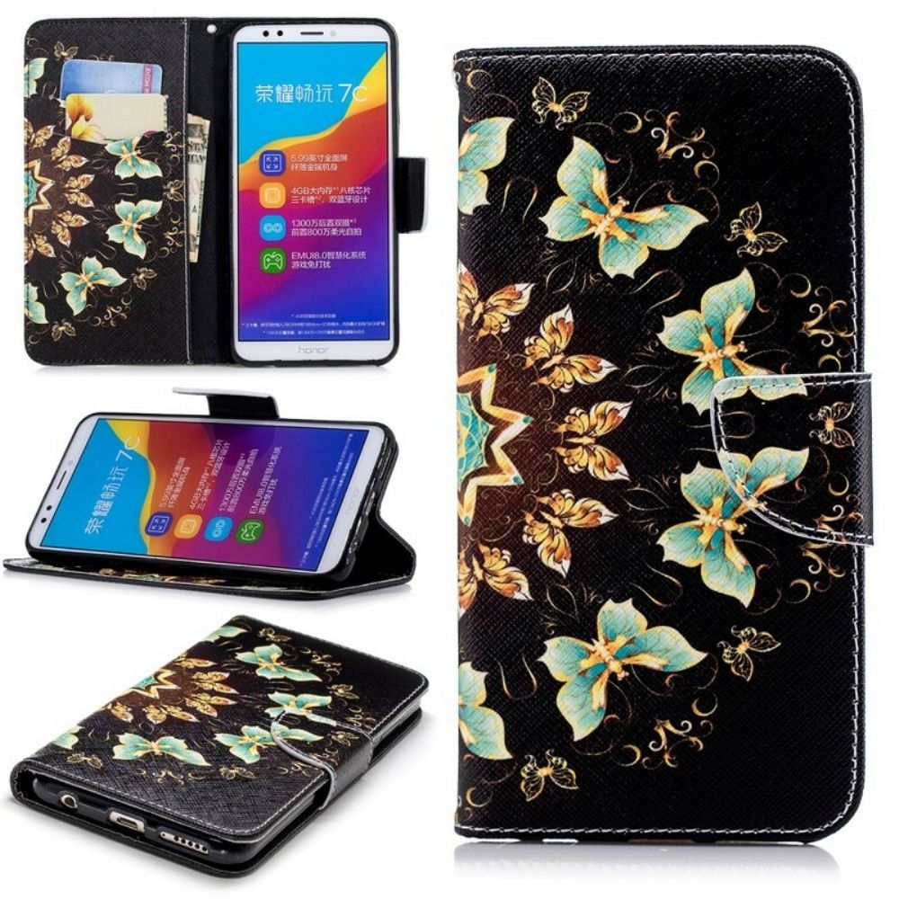 Flip Case Für Huawei Y7 2018 / Honor 7C Schmetterlings-mandala