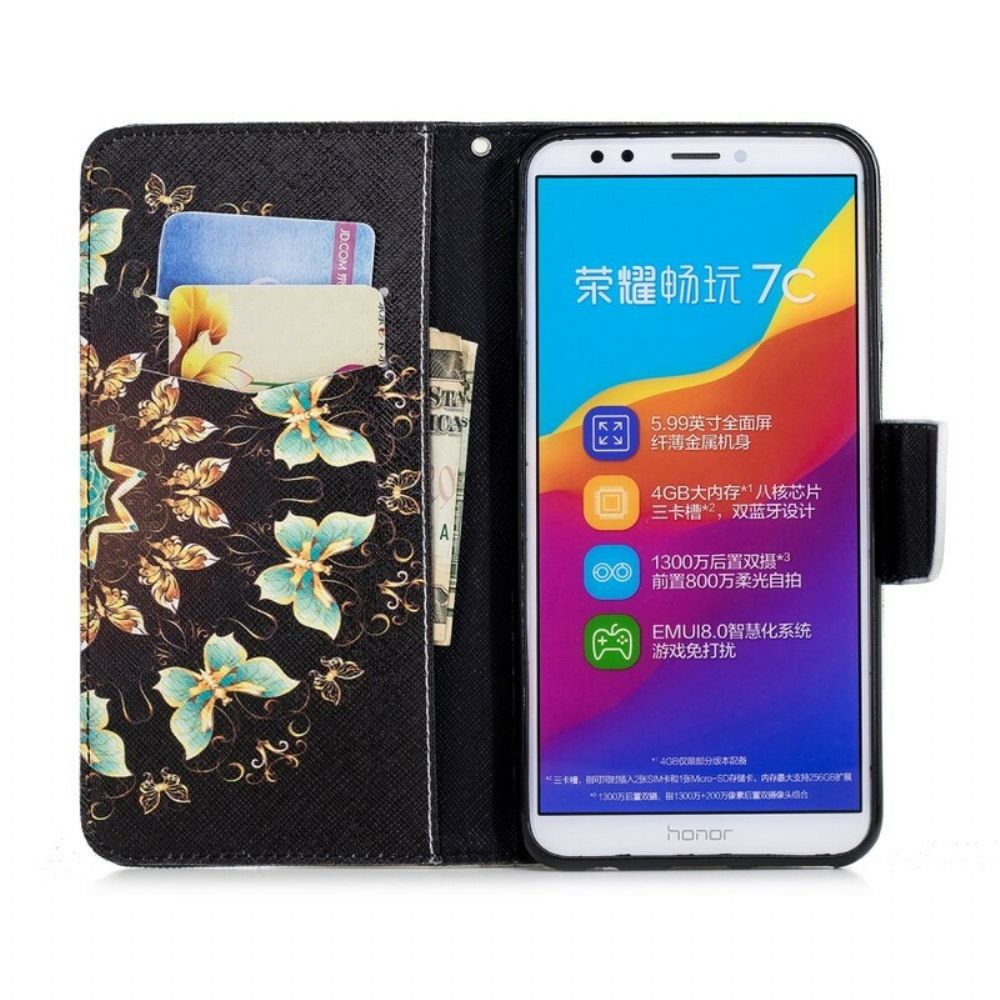 Flip Case Für Huawei Y7 2018 / Honor 7C Schmetterlings-mandala