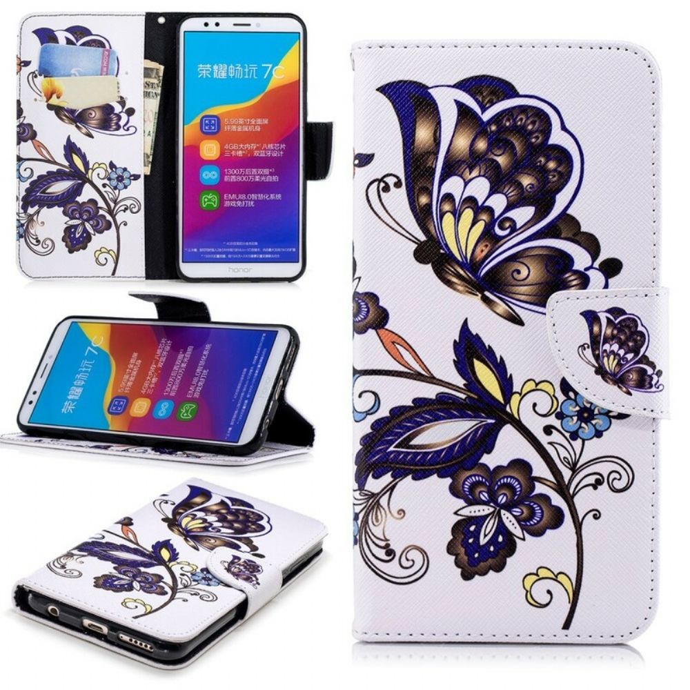 Lederhüllen Für Huawei Y7 2018 / Honor 7C Schmetterlings-tattoo