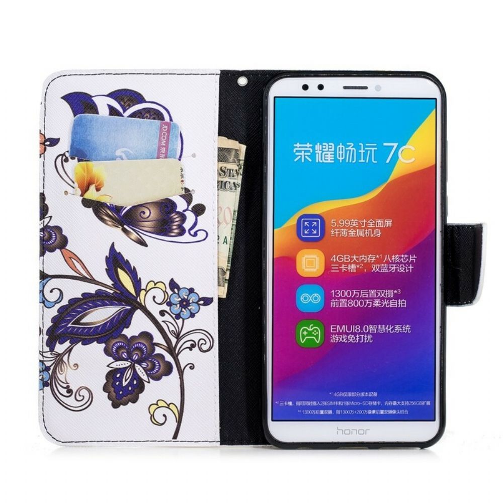 Lederhüllen Für Huawei Y7 2018 / Honor 7C Schmetterlings-tattoo
