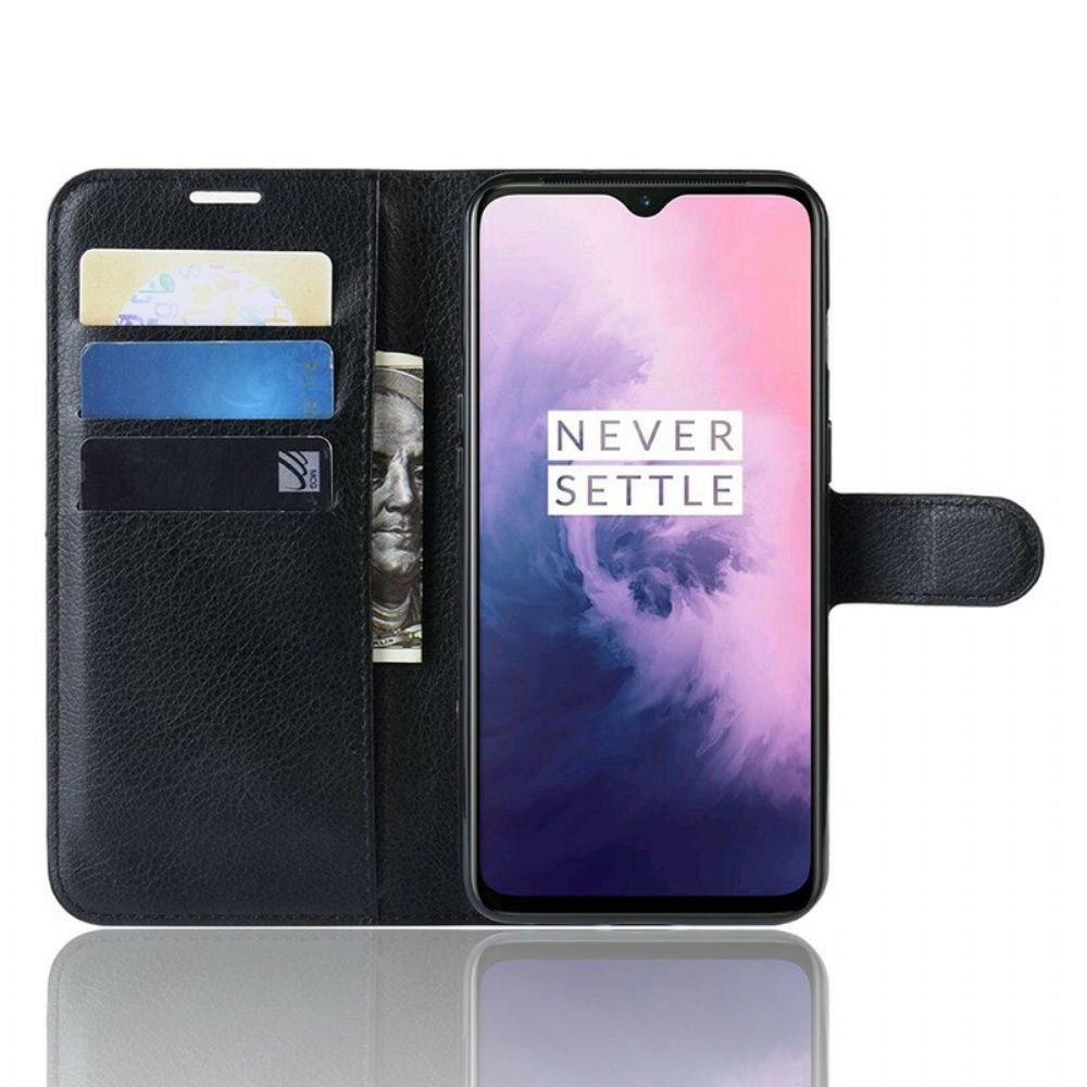 Flip Case Für OnePlus 7 Retro-litschis-effekt