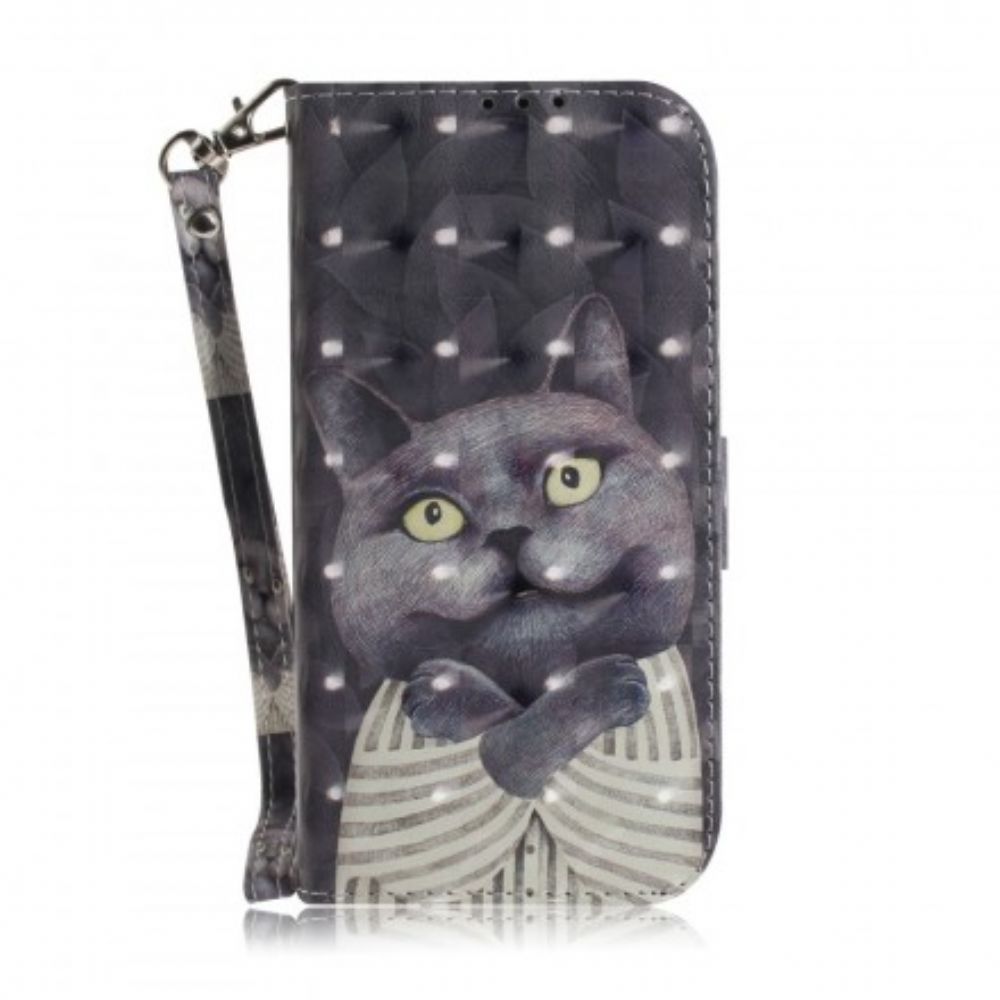 Flip Case Für Huawei P30 Lite Mit Kordel Graue Riemchenkatze