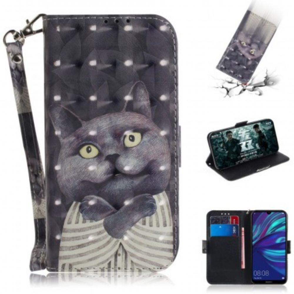 Flip Case Für Huawei P30 Lite Mit Kordel Graue Riemchenkatze