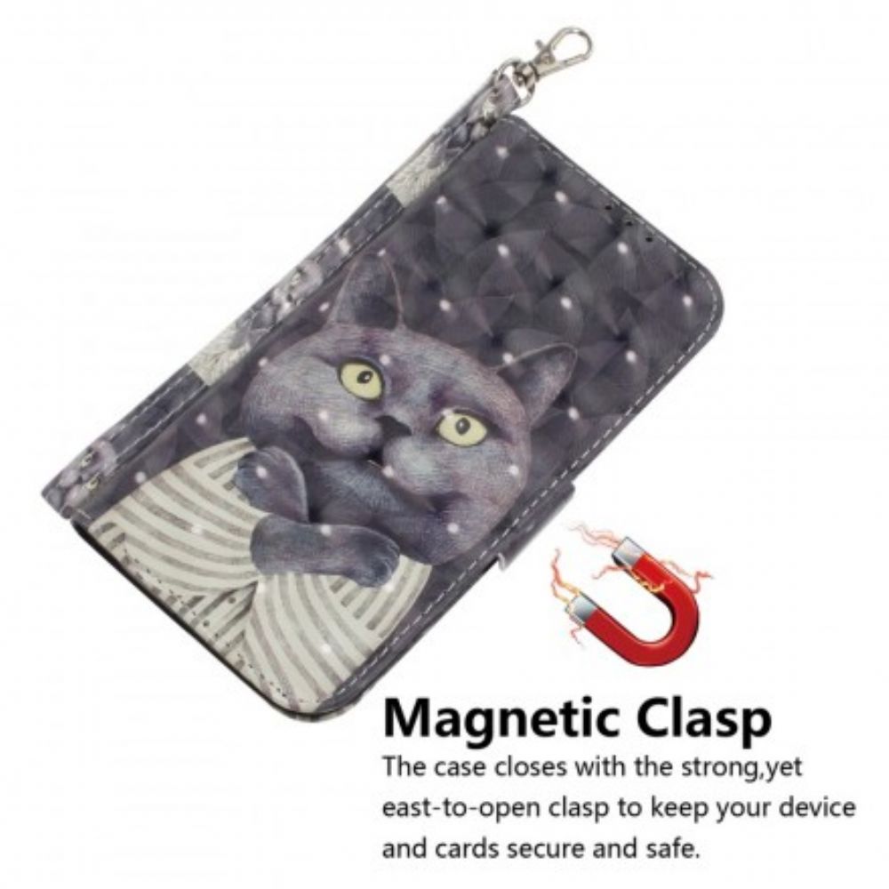 Flip Case Für Huawei P30 Lite Mit Kordel Graue Riemchenkatze