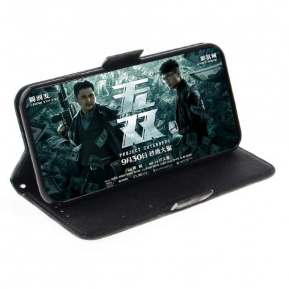Flip Case Für Huawei P30 Lite Mit Kordel Graue Riemchenkatze