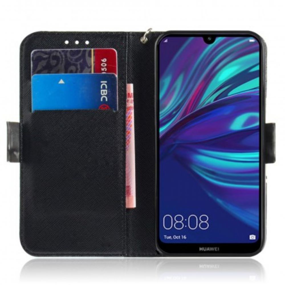 Flip Case Für Huawei P30 Lite Mit Kordel Graue Riemchenkatze