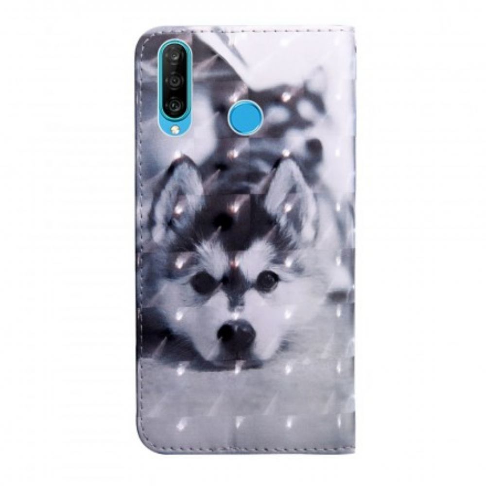 Flip Case Für Huawei P30 Lite Schwarz-weißer Hund