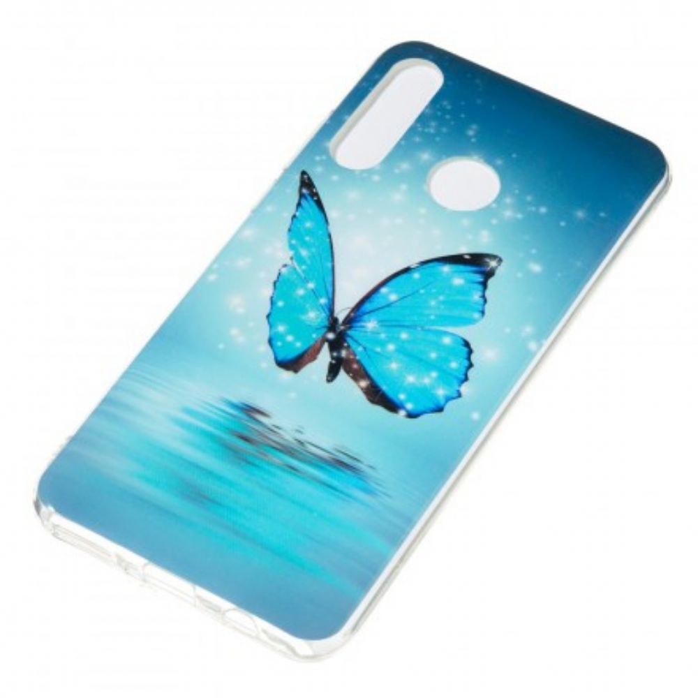 Handyhülle Für Huawei P30 Lite Fluoreszierender Blauer Schmetterling