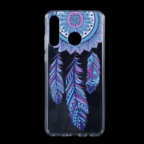 Hülle Für Huawei P30 Lite Transparenter Traumfänger Mit Blauen Federn