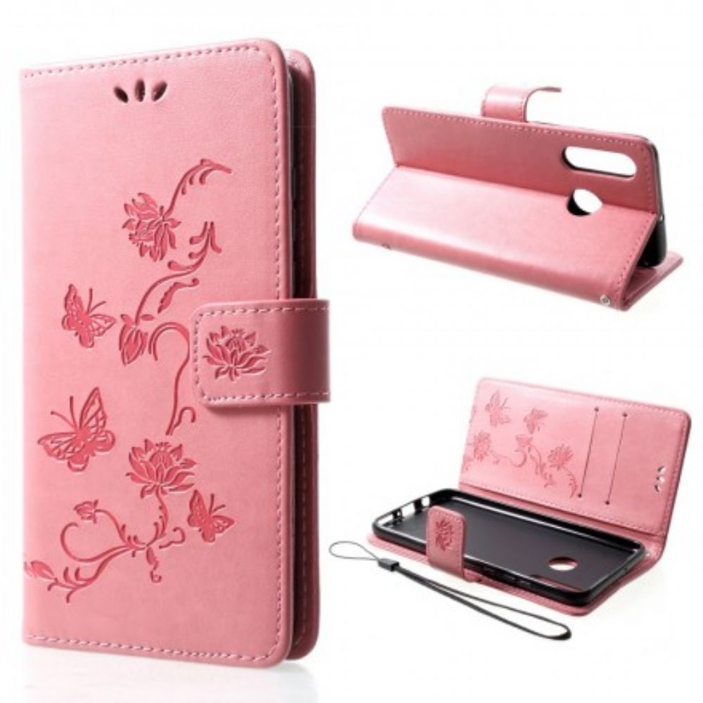 Lederhüllen Für Huawei P30 Lite Mit Kordel Tanga Schmetterlinge Und Blumen
