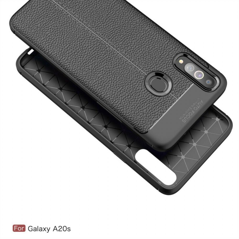 Hülle Für Samsung Galaxy A20s Doppellinie Litschi-leder-effekt