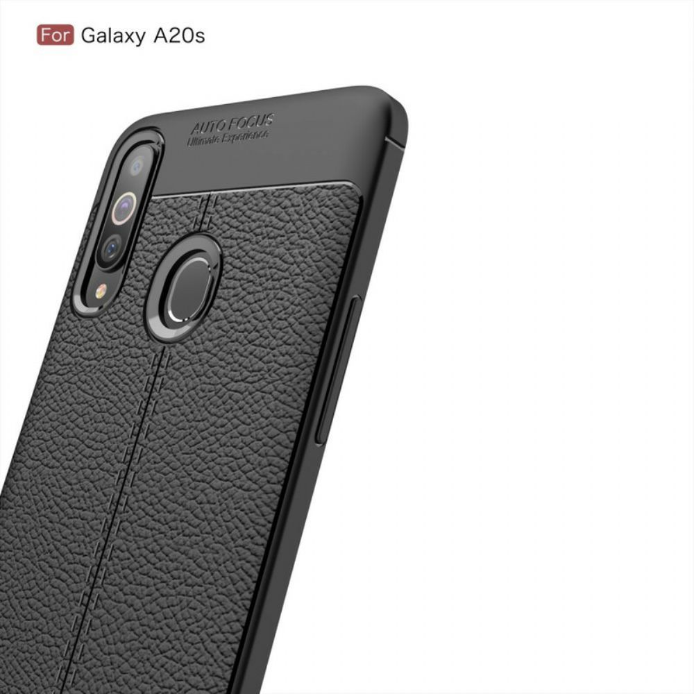 Hülle Für Samsung Galaxy A20s Doppellinie Litschi-leder-effekt