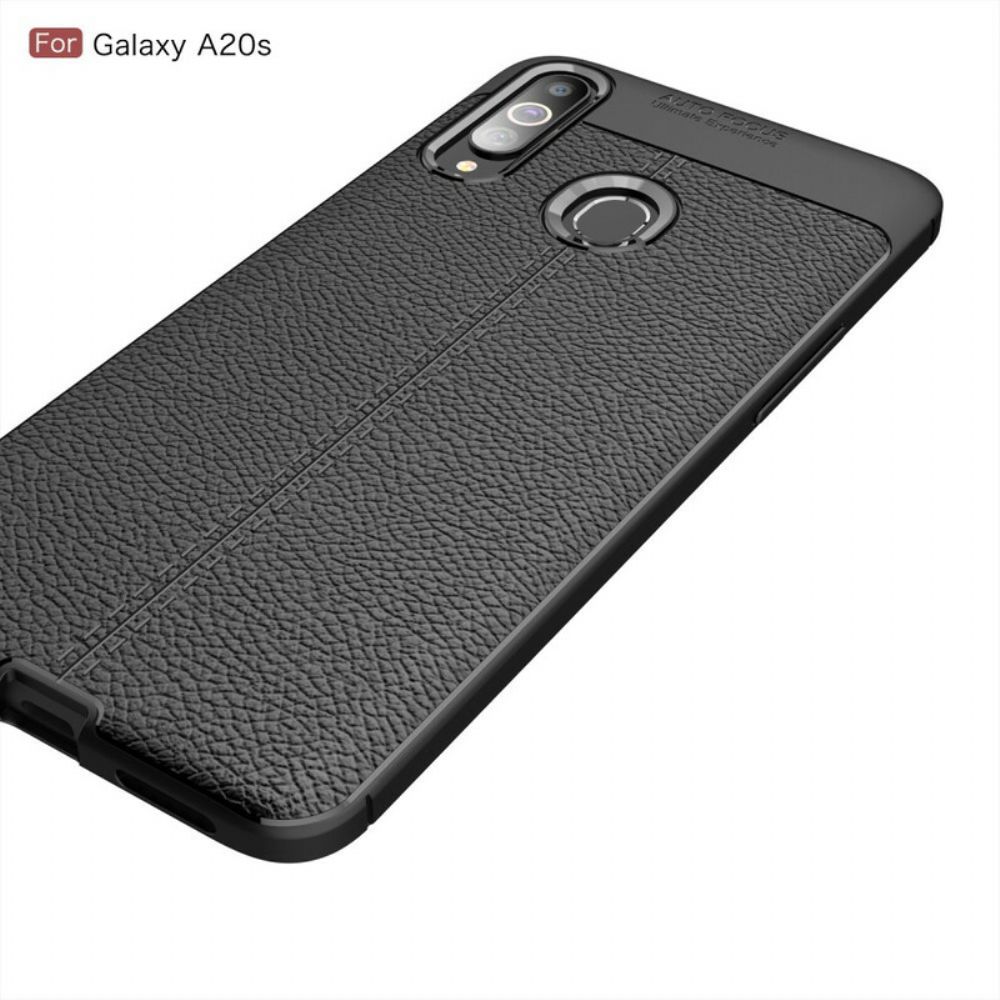 Hülle Für Samsung Galaxy A20s Doppellinie Litschi-leder-effekt