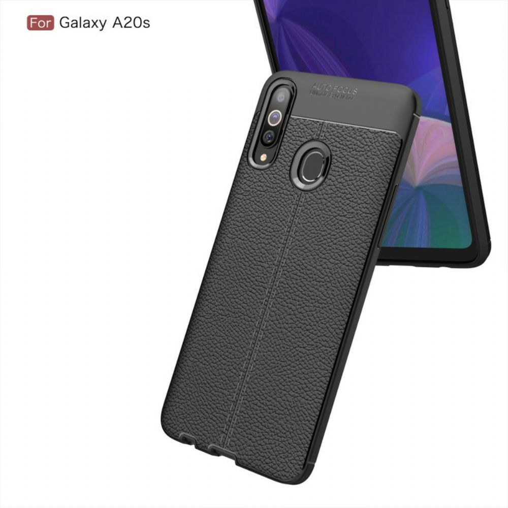 Hülle Für Samsung Galaxy A20s Doppellinie Litschi-leder-effekt