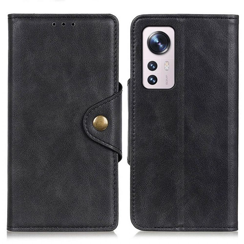 Lederhüllen Für Xiaomi 12 Pro Vintage Kunstleder Und Knopf