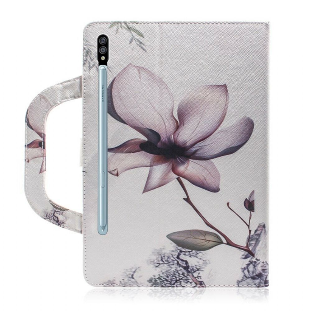 Flip Case Für Samsung Galaxy Tab S7 / Tab S8 Vintage Blume Mit Henkel