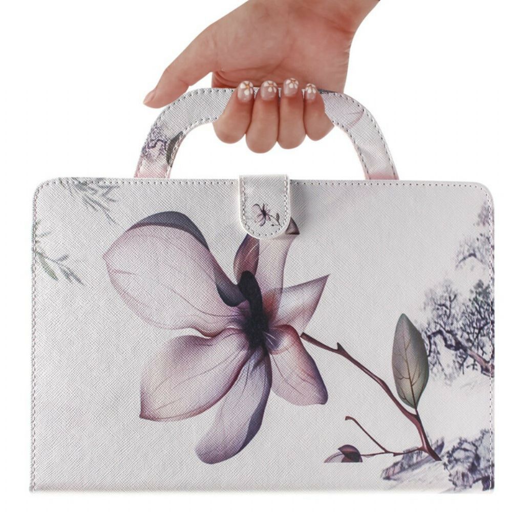 Flip Case Für Samsung Galaxy Tab S7 / Tab S8 Vintage Blume Mit Henkel