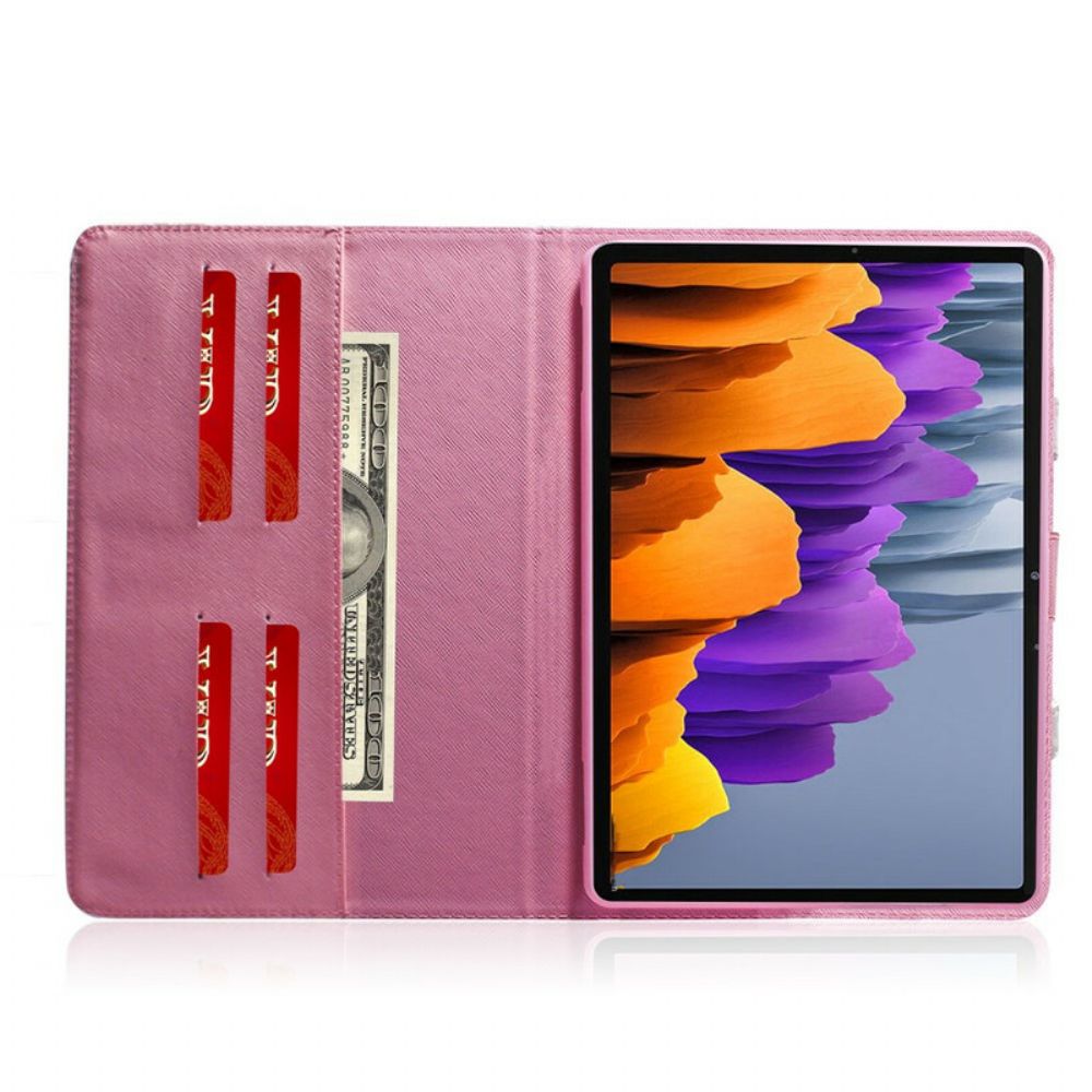 Flip Case Für Samsung Galaxy Tab S7 / Tab S8 Vintage Blume Mit Henkel