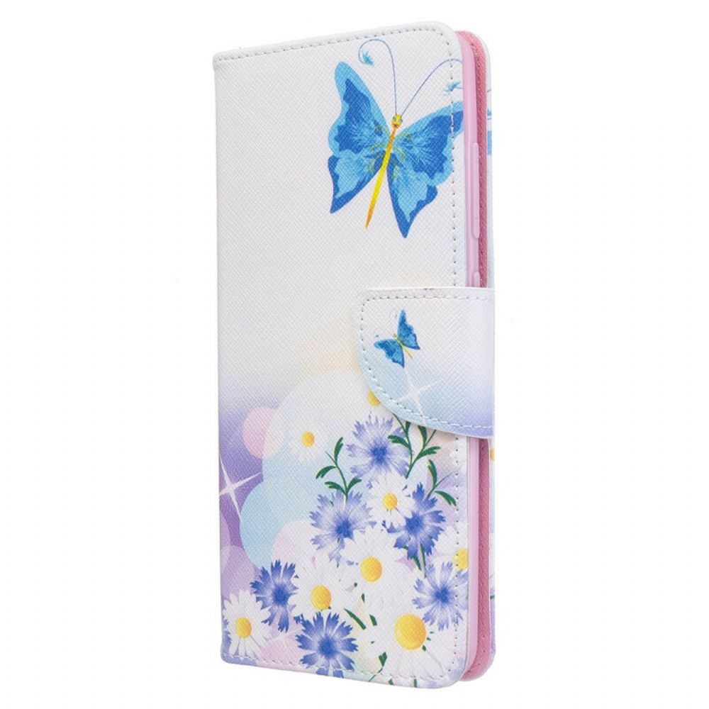 Lederhüllen Für Samsung Galaxy A51 Gemalte Schmetterlinge Und Blumen