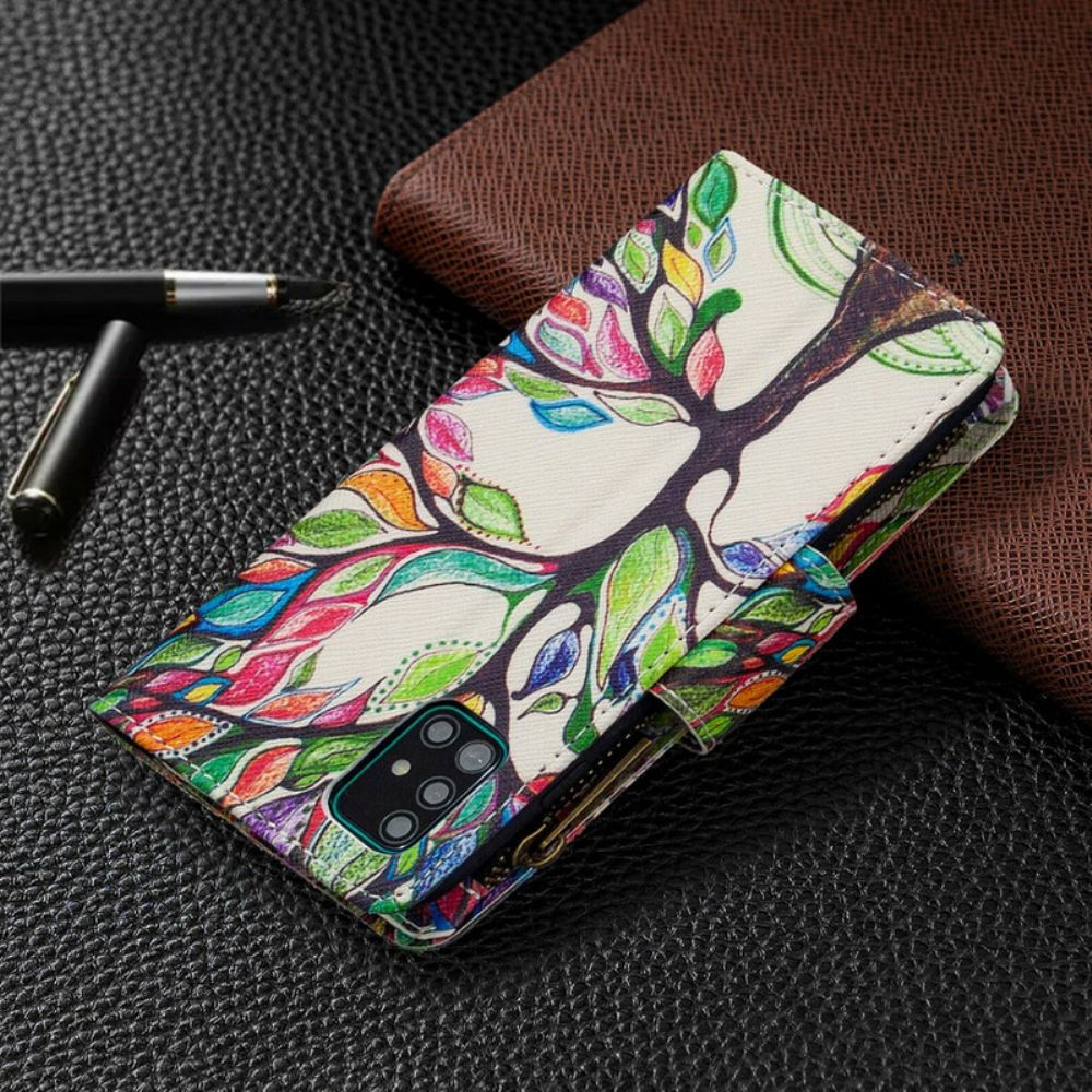 Lederhüllen Für Samsung Galaxy A51 Reißverschlusstasche Mit Baum